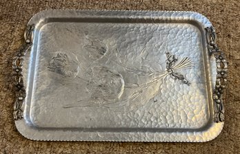 Hand Wrought Creations Aluminum Floral Pattern Serving Tray With Handles #408