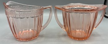 Jeanette Glass Co. Adam Pattern Glass Sugar Bowl And Creamer Set - 2 Pieces Total