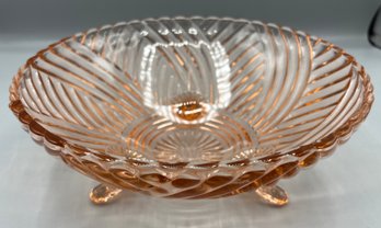 Vintage Pink Depression Glass Swirl Style Footed Bowl