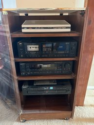 Glass Stereo Cabinet With JVC/SONY Stereo Equipment