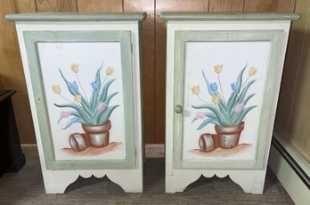 Solid Wood Hand Painted Cabinets - 2 Total