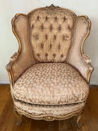 Vintage Delrose Decorators Upholstered Tufted Wooden Arm Chair - Made In Brooklyn NY