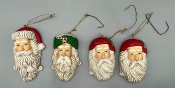 Hand Painted Ceramic Santa Ornaments - 4 Total