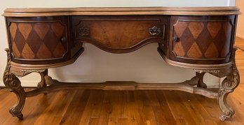 Vintage Louis XV French Provincial Style Solid Wood Inlaid Vanity With Drawer And Cabinets