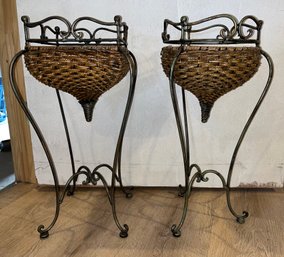 Decorative Wrought Iron Wicker Planters - 2 Total