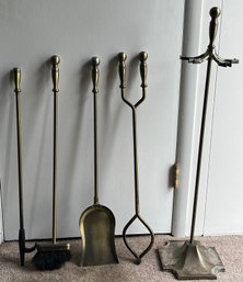 Metal Brass-tone Fireplace Tool Set - 5 Pieces Total