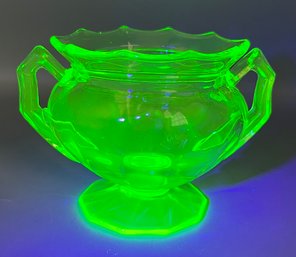 Vintage Uranium Green Glass Sugar Bowl