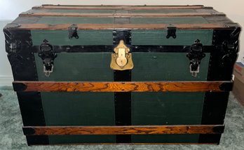 Vintage Wooden Storage Trunk On Caster Wheels