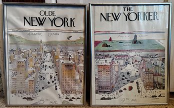 The New Yorker Signed Steinburg  & Olde New Yorker Framed Prints- 2 Pieces