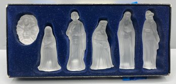 Neiman Marcus Frosted Glass Manger Scene Set  - 6 Pieces Total