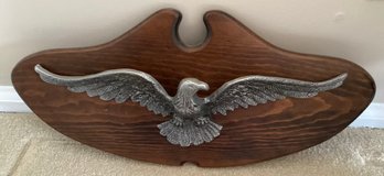 Decorative Cast Metal Eagle Wall Plaque With Wooden Base