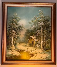 Original Artist Signed Oil On Canvas Framed - Winter Landscape