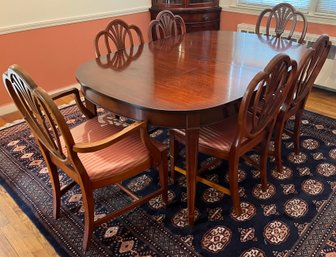 Drexel Furniture Solid Wood Travis Court Dining Table With 6 Wooden Dining Chairs & 2 Leafs Included