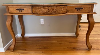 Wooden 3-drawer Desk With Glass Top