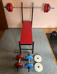 Metal Frame Exercise Bench With Assorted Weights Included