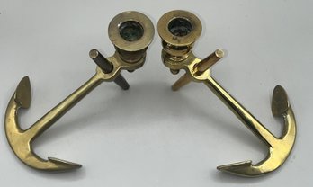 Vintage Brass Anchor Candlestick Holder Set - 2 Total