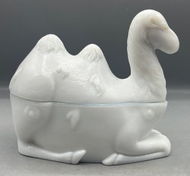 Milk Glass Camel Covered Bowl