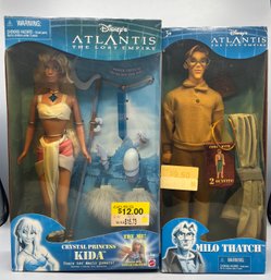 2000 Mattel Disneys Atlantis Milo Thatch & Crystal Princess Kida Dolls - NEW In Box - 2 Total