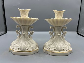 Lenox Ivory Porcelain Candlestick Holders - 2 Total