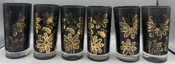 MCM Frank Maietta Highball Tumblers 'Bees And FLowers' Set - 6 Total