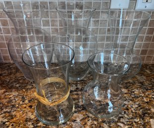 Assorted Clear Glass Vases- 5 Pieces
