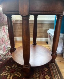 Round Wood Side Table With Bottom Shelf