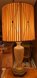Vintage Frosted Glass Hand Painted Gold Trim Large Table Lamp
