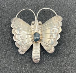 Vintage Sterling Butterfly Shaped Pin With Gemstone - .24 OZT Total