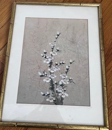 White Cherry Blossom Print With Gold Bamboo Style Frame