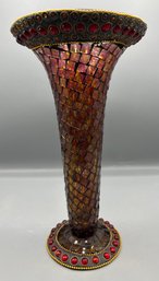 Handcrafted Glass Cubist Pattern Trumpet Vase