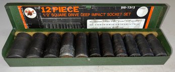 Buffalo 12 Piece 1/2 INCH Square Drive Deep Impact Socket Set With Metal Case