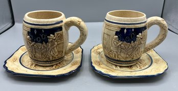Vintage Stein Saucer And Mug Set - Made In Japan - 12 Total