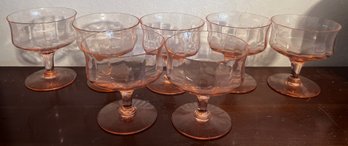 Pink Depression Glass Sorbet Dessert Footed Bowls- 7 Pieces