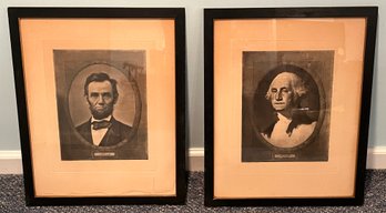 Vintage Henry Schultheis Framed Prints - George Washington / Abraham Lincoln - 2 Piece Lot