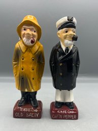 Hand Painted Ceramic Salt & Pepper Shaker Set - 2 Total - Ships Captain