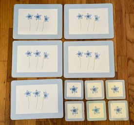 Floral Pattern Cork Placemat & Coaster Set - 11 Pieces Total