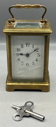 H & H Brass Traveler Clock - Key Included - Made In France