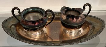 Sheffield Silver Plated Sugar & Creamer With Tray #164