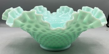 Fenton Turquoise Ruffled Hobnail Pattern Candy Bowl