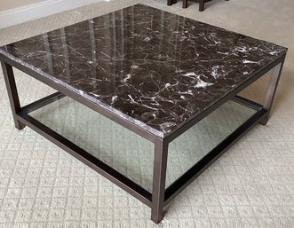 Marble Top Coffee Table With Glass Bottom