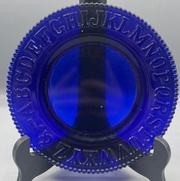 Cobalt Blue Glass Alphabet Pattern Plate