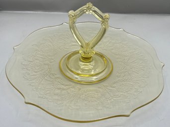 Lancaster Glass - Landrum Pattern Topaz Yellow Depression Glass Platter With Handle