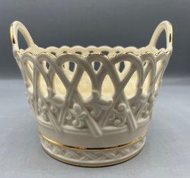 Lenox Ivory Porcelain Lattice Candy Bowl With Handles