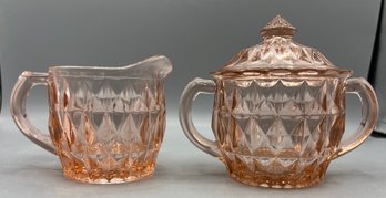 Jeanette Glass Co. Windsor Diamond Pattern Glass Sugar Bowl And Creamer Set - 2 Pieces Total