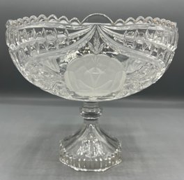 Cut Frosted Glass Pedestal Fruit Bowl