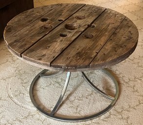 Industrial Round Wooden Table With Rotating Top