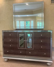 Michael Amini Jane Seymour Collection Hollywood Swank Wooden Faux Croc Vinyl Dresser With Mirror