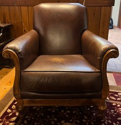 Thomasville Brown Leather Wooden Arm Chair