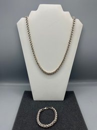 Silver-tone Costume Jewelry Necklace And Bracelet Set