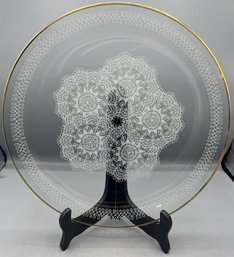 Decorative Glass Serving Platter With Gold Rim